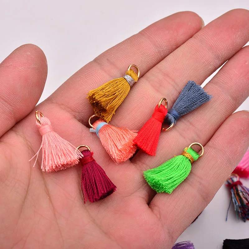 2cm Mix Color Silky Cotton Tassels Key Tassel Fringe Pendant Drop Earring Tassel for Boho Jewelry Making DIY Sewing Crafts
