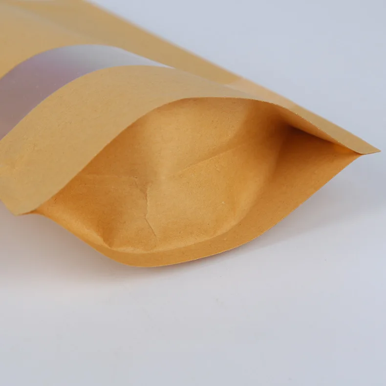 Different Size Brown Kraft Paper Zipper food coffee tea Biodegradable Stand Up Bag Pouch With Clear Window