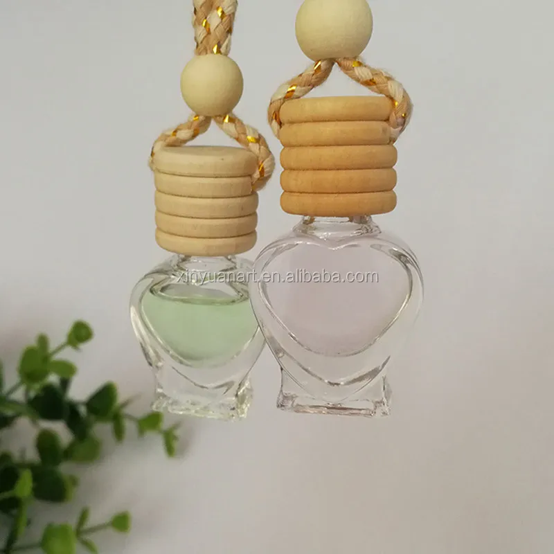 5ml Clear Heart Shape Hanging Glass Vials For Fragrance Perfume Bottle diffuser With Wooden Cap