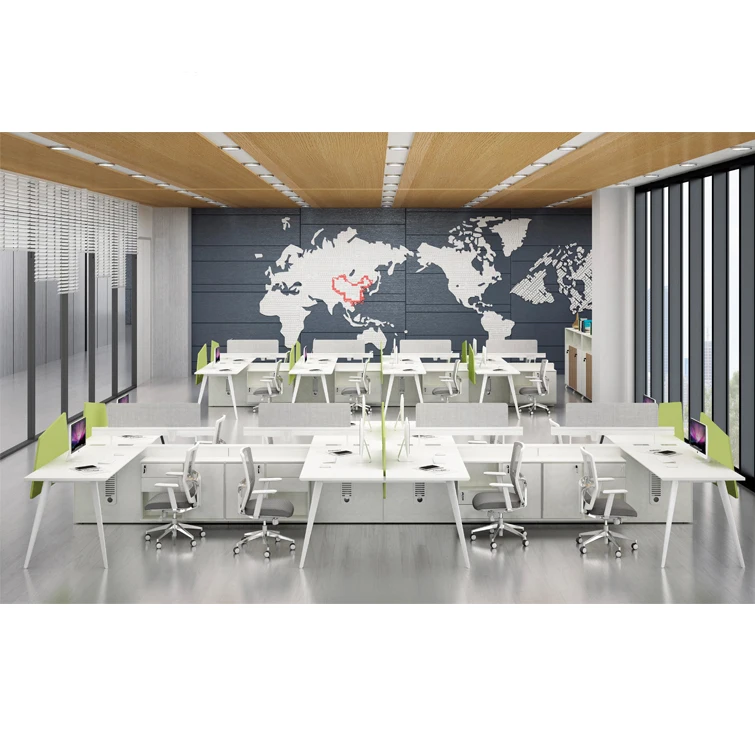 
Factory selling 4 people layout office secretary workstation staff modular cubicle office table computer desk green material 