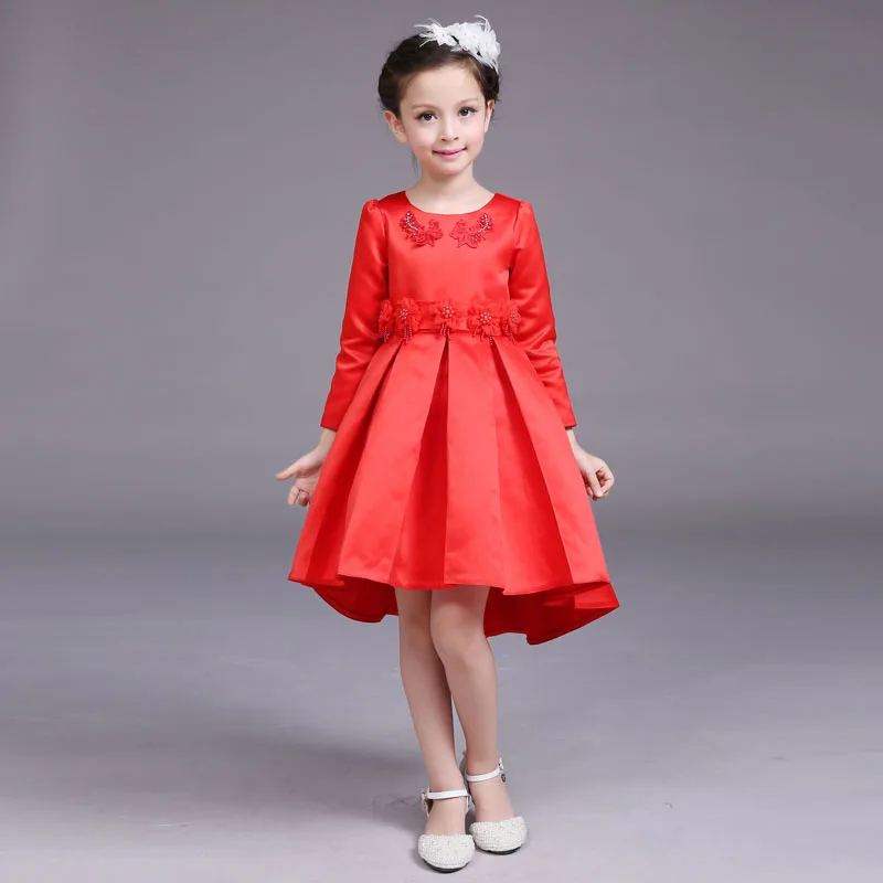 2017 girl party dress children frocks designs red white wedding long sleeve children Princess dress