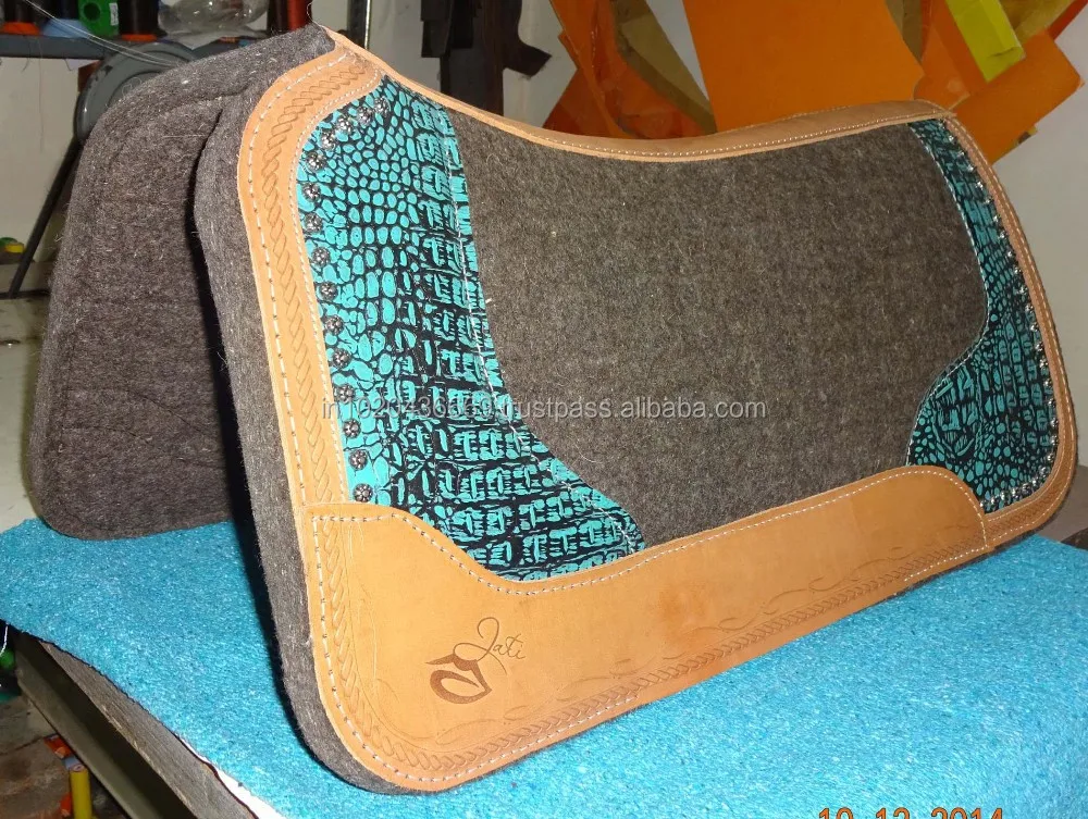 100% MERINO Wool Felt 1.25 inch Horse saddle Pad ALLIGATOR Printed various Color Genuine Leather
