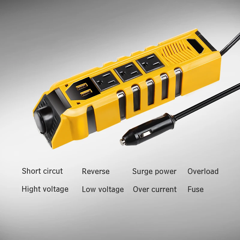 3 US Sockets Double USB Ports 150w Car Converter 12v 110v Dc To Ac Car Mobiles Laptop Power Inverter For Digital Products