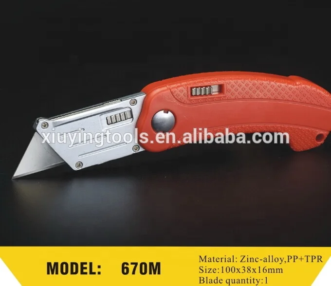 
ABS Folding Pocket Utility Knife - Heavy Duty Box Cutter Quick Change Blades, Lock-Back wallpaper knife with belt loop clip 