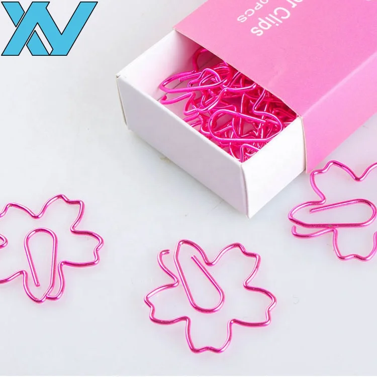 Fancy pink flower cherry shape sakura design paper clips in printing paper box