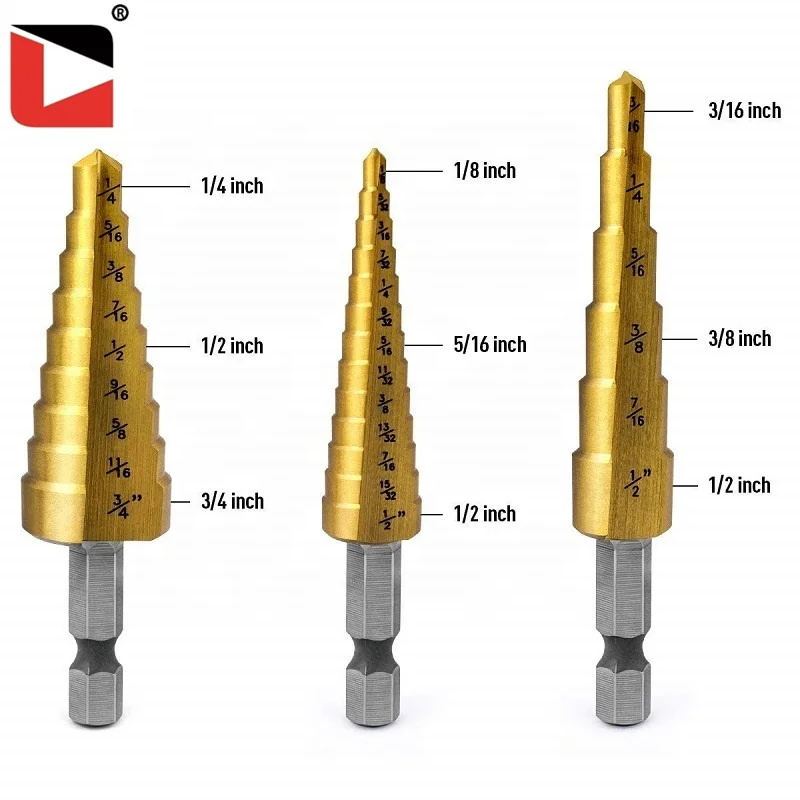3pcs hss drill set titanium coated step drill bit for metal