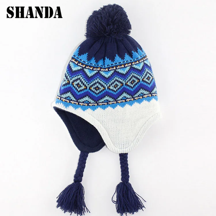 Trapper Hat Earflap Toboggan Ski Knit Beanie Cap Hat With Braided Tassel