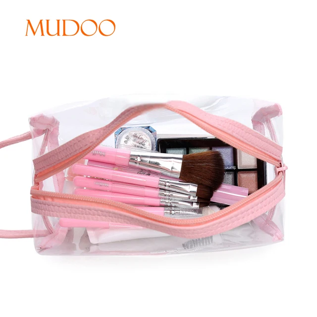 Transparent PVC Waterproof Clear Pink Makeup Bag with Handle