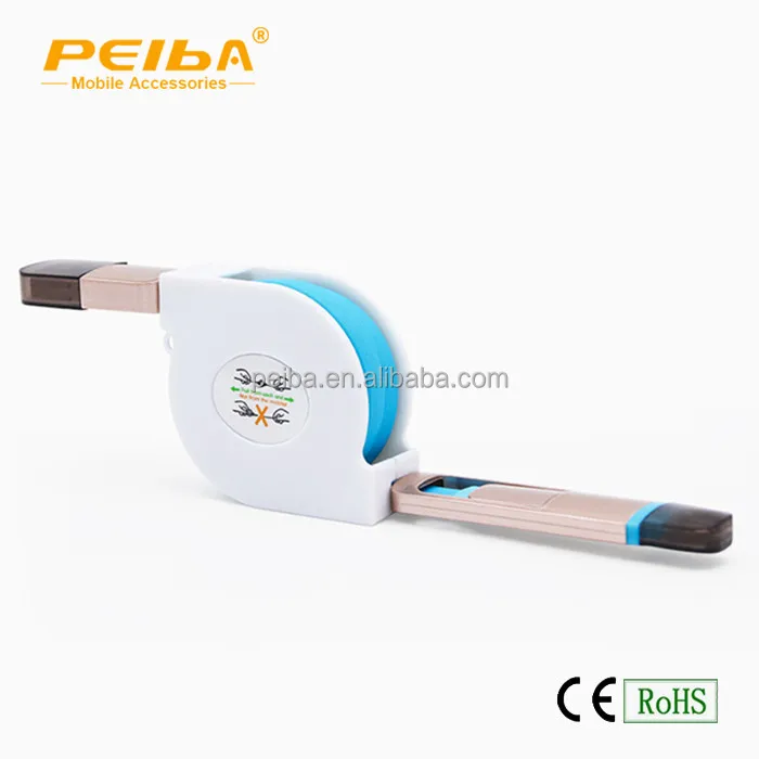 
TPE Portable Mini Retractable cable reel Colorful Flat 2 in 1 USB Data Cable For All Phones 