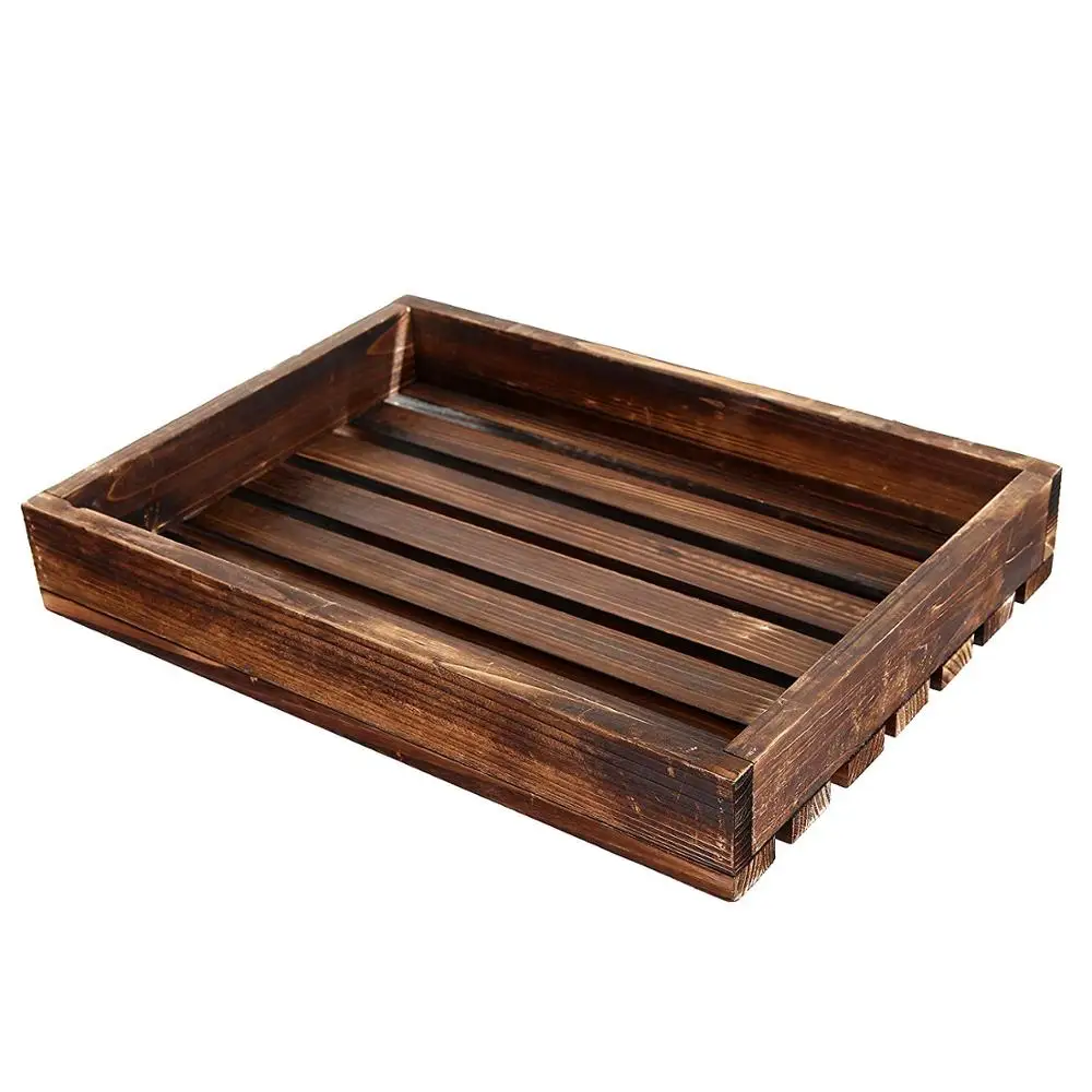 
Rustic Coffee Brown 16-inch Wooden Breakfast Serving Tray with Oval Cutout Handles 