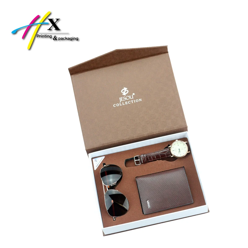 Customized paperboard packaging eva insert gift set package case for wallet watch sunglasses