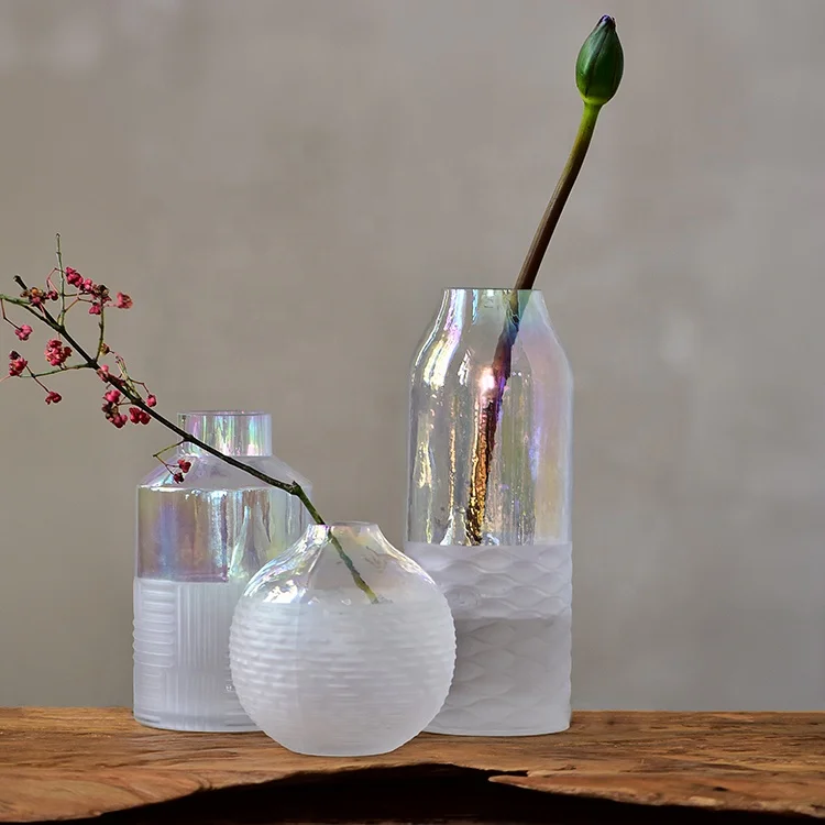 Bixuan Vases Matte White Handblown Glass Flower Arrangement Vase Iridescent Pearlescent Bottle Table Decor Centerpiece Vases