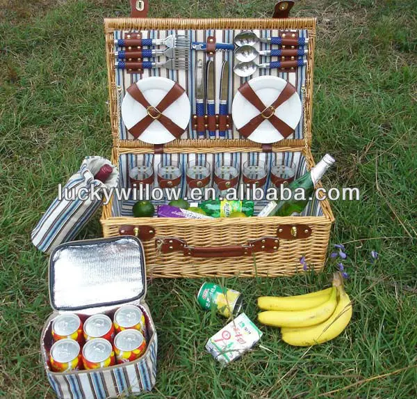Wicker picnic basket factory wholesale customized wicker picnic gift hamper for 6 person with all accessories