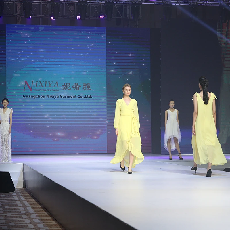 Women Yellow Long Sleeve V Neck Wrap Dress