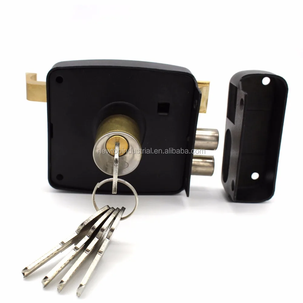 High quality rim door lock round latch security door lock with 3pcs brass keys 2 levels