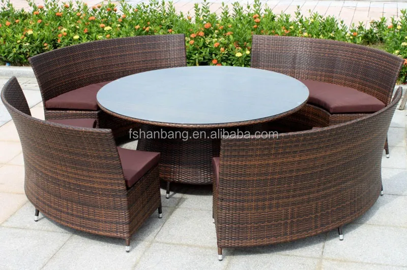 
Hot Sale Outdoor Synthetic Resin Round 4,5,6,8,10,12 Seat Table Chairs Sofa Set Poly Rattan Garden Furniture 