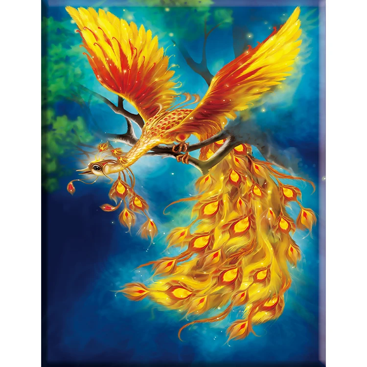 Роскошные украшения полный diy kit алмаз живопись Золотой Феникс для украшения стены