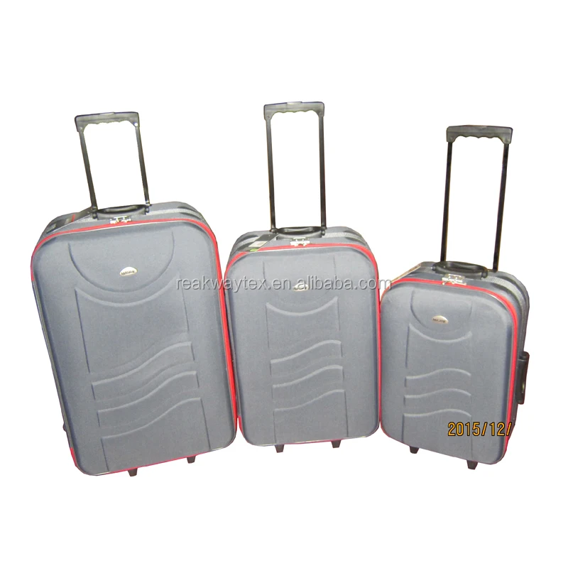 
China Luggage Factory Supply Cheap Promotional 3pcs set Omega Eva Travel Luggage Suitcase Sets In Grey Color With Red Zippers 