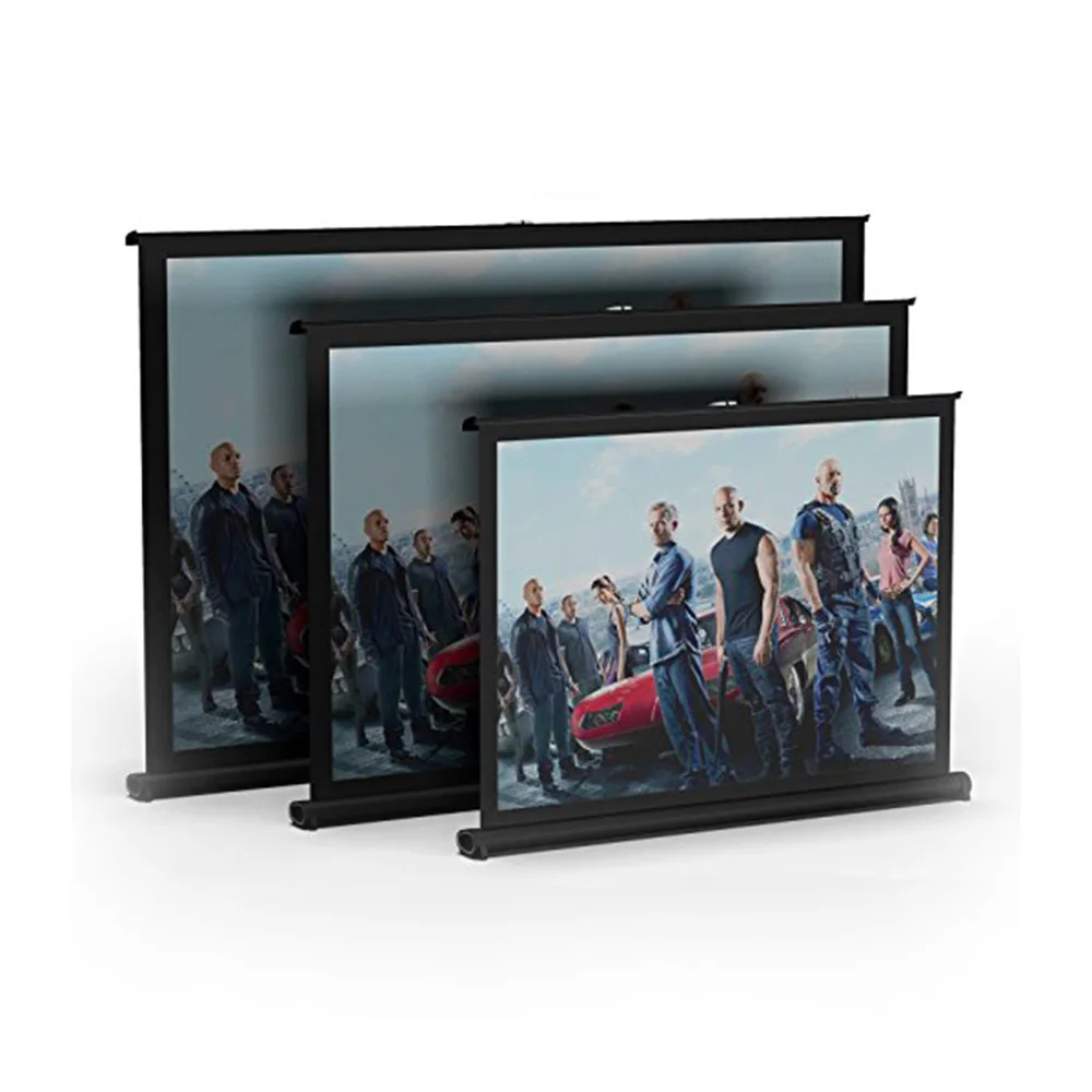 Factory direct selling 40 inch mini portable foldable mobile table projection screen /desktop projection screen