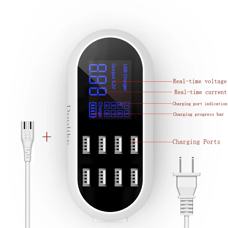  Doolike 8 USB-концентратор с ЖК-дисплеем умное зарядное устройство usb для мобильного телефона