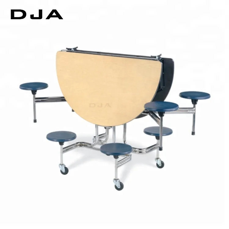 10 year warranty waterproof moveable 8 seater college worker school canteen folding lunch dining table and chair with wheel