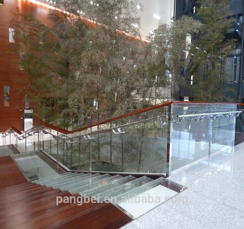 
fancy solid wooden stair railing plus tempered glass for courtyard 