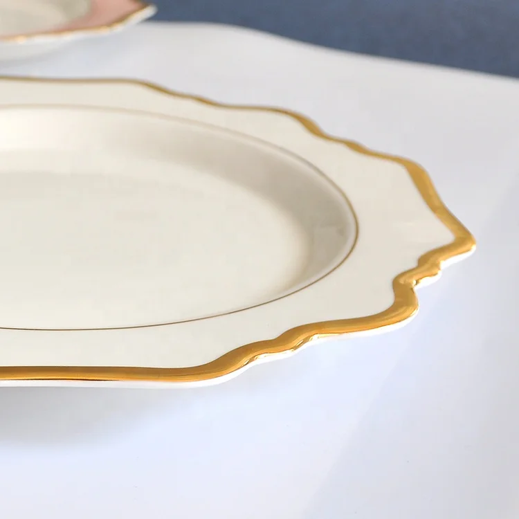 
Gold rim wedding tableware yellow dinnerware sets, porcelain table ware dinner set 