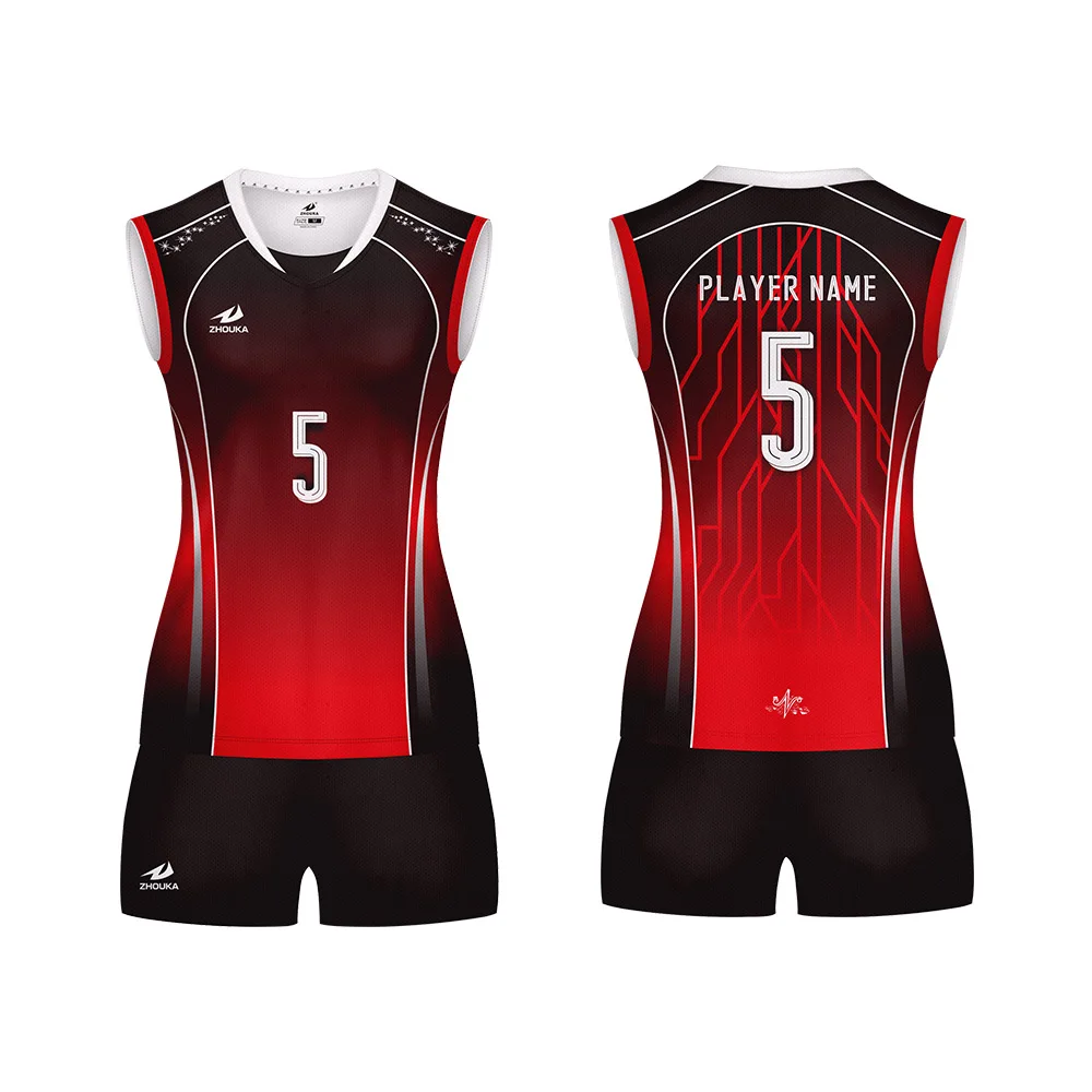 Marshal Custom Unique High End Fashion Printed Sublimation Red Sleeveless Volleyball Jersey Design
