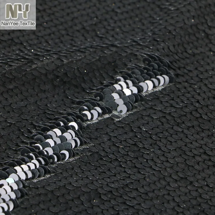 Nanyee Textile Fish Scale High Density Black Flocking Velvet Sequin Fabric