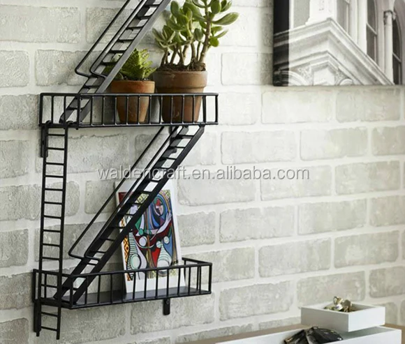 Metal Fire Escape Shelf, Black Bookshelf Sundries Holder
