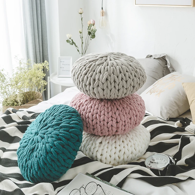 Sfy Decorative Round Throw Chunky Tube Chunky Crochet Yarns Knit Acrylic Decorative Knitted Round Weight Knot Magic Pillows