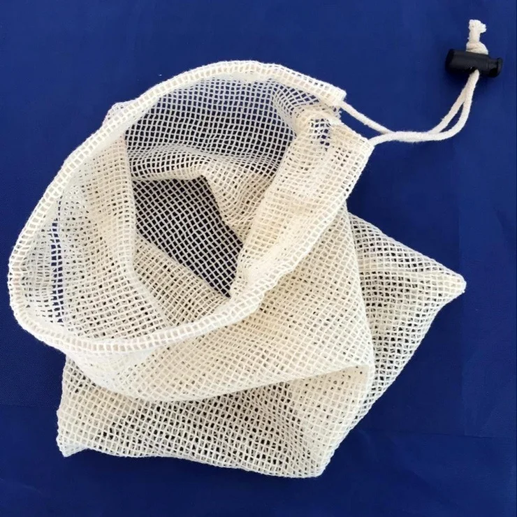 
Reusable organic cotton mesh produce bag with drawstring for grocery shopping fruit vegetable 