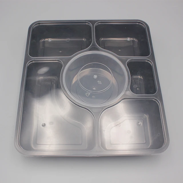 
Biodegradable microwave safe disposable takeaway food plastic 6 compartment containers box 