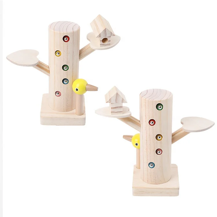 educational wooden toys learning magnetic woodpecker catching insect game wooden catching worms game toys