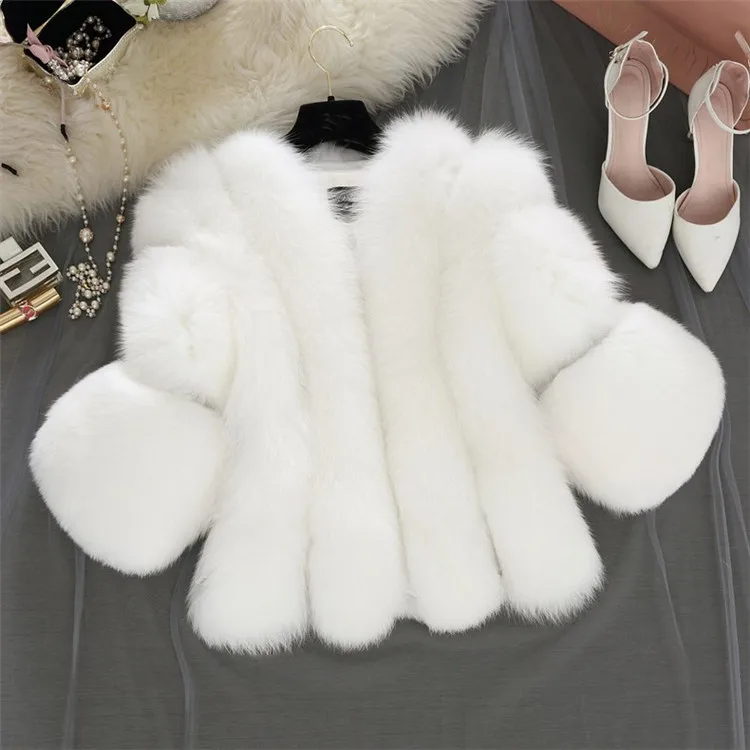 Elegant Ladies Fox Fur Overcoat/White /Pink /Grey Whole Skin Faux Fur Coat/ Fluffy Fur Coat for Woman