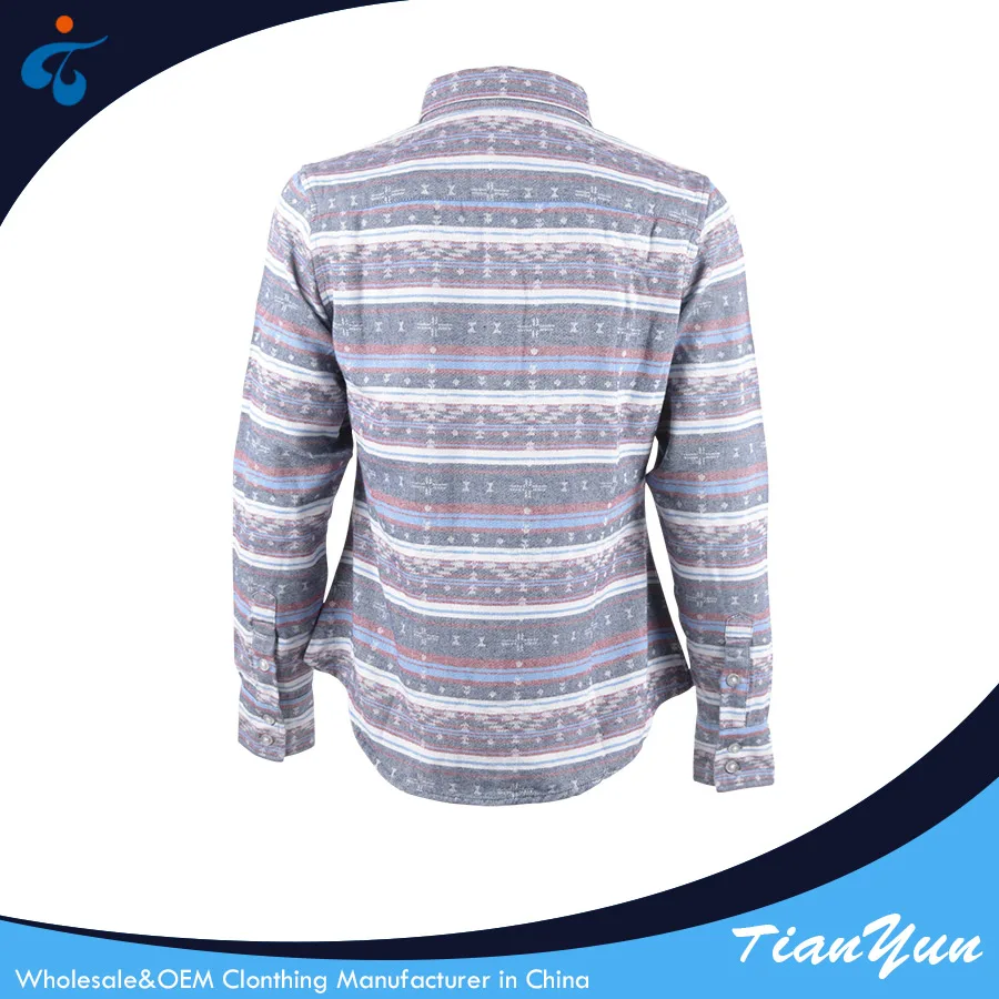 Professional winter beautiful full sleeve cotton jacquard flannel ladies stripe blouse