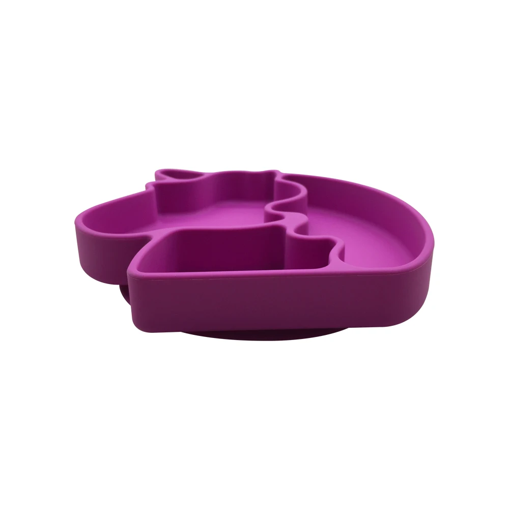 Benhaida Food Grade Silicone Cute Animal Unicorn Shaped Feeding Plate With Suction Divided Grip Dish for Baby