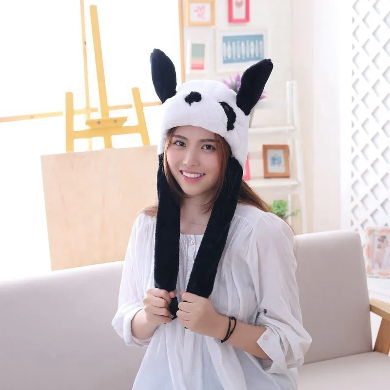 Better quality white color plush panda hat with moving ears