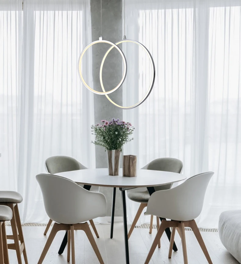 Modern Nature circle  White LED Acrylic Pendant Light Remote Control Included With 1 Ring chrome Finish
