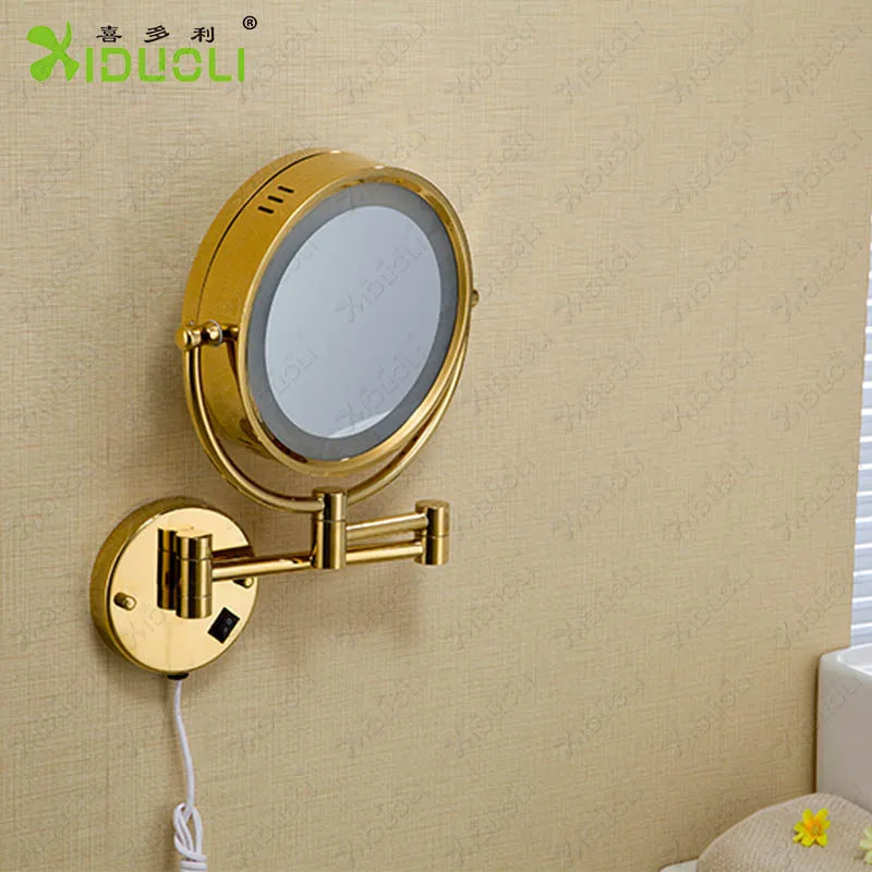Китайский поставщик, светодиодное косметическое зеркало с золотой отделкой для ванной комнаты