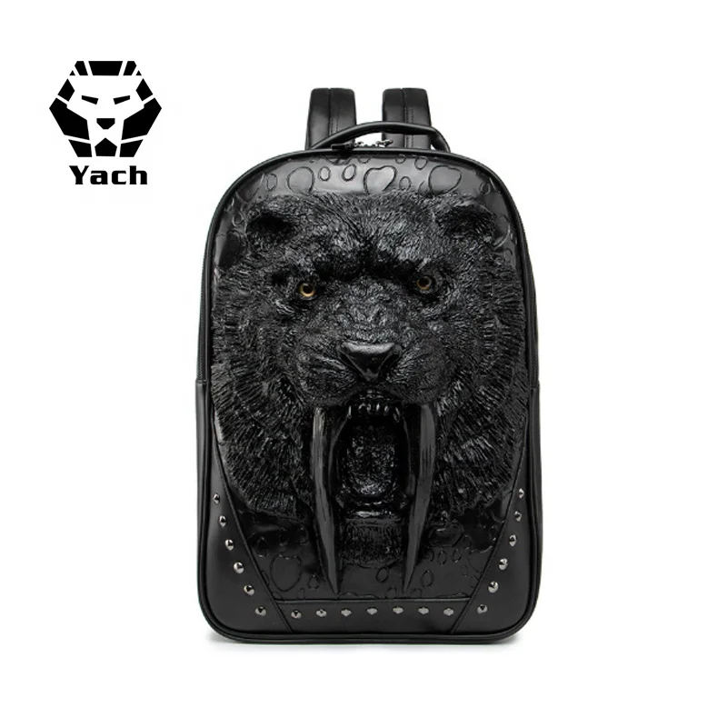 New large capacity computer outdoor travel waterproof pu animal stereo saber-toothed tiger male bag mens 3d backpack back pack