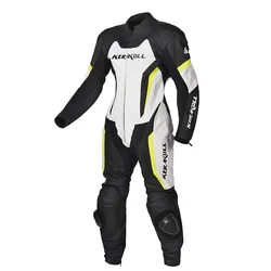 DUHAN KERAKOLL One-piece Motorcycle Racing Suit Genuine Leather Cowhide Motocross Jacket Pants with Protectors Knee Sliders