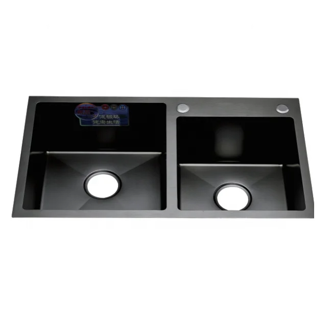Customized 304 Stainless Steel 8245 Black Double Bowl Handmade Kitchen Sink