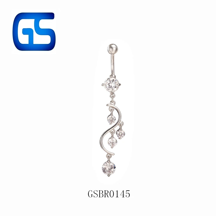 Stainless Steel S Shape Crystal Diamond Belly Button Ring Fashion Hanging Rhinestone Navel Ring Wholesale