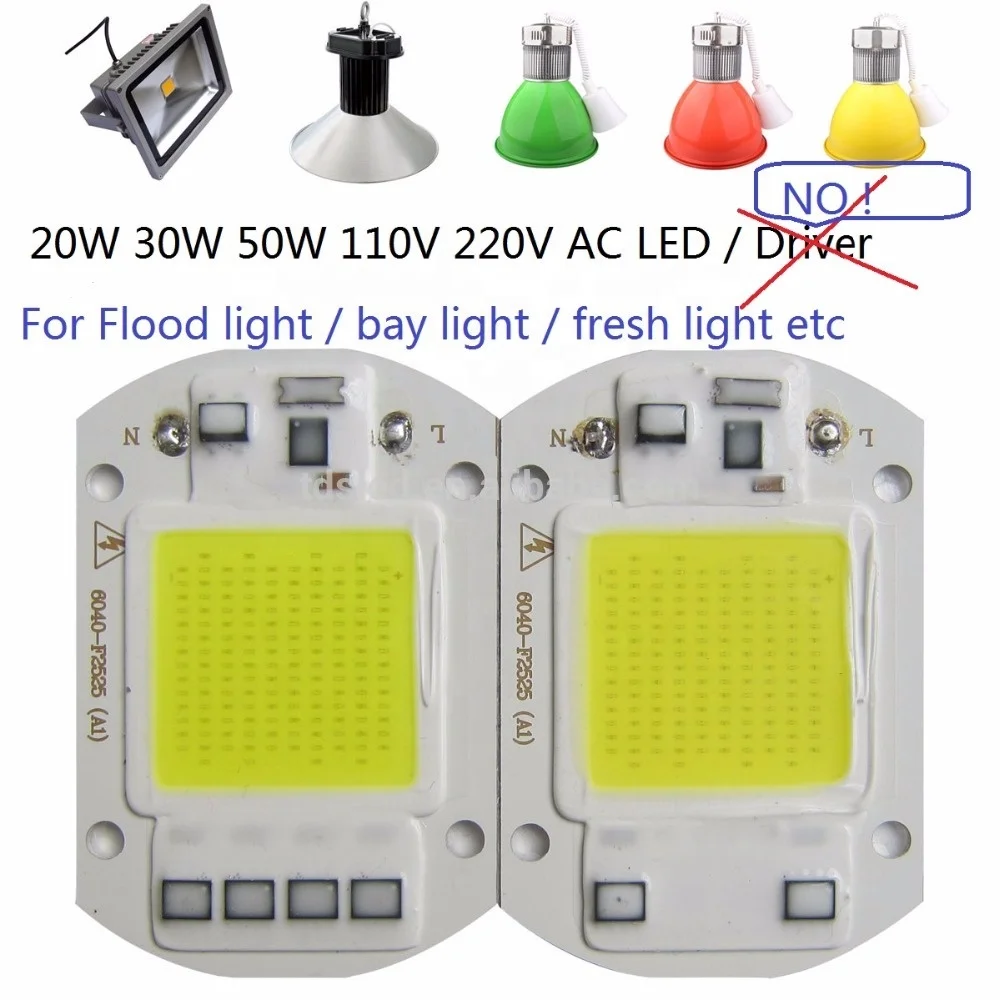 6000k - 6500k 110V 220V AC Led chip 50W COB 4000lm - 4500lm