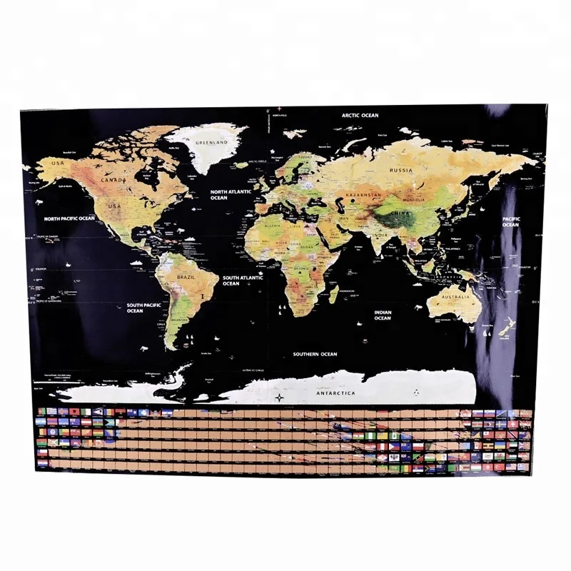 Scratch World Map Poster Personalized Custom Travel Vacation Log Gift Large Size World Map