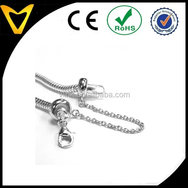 925 Sterling Silver Stopper Safety Chain Bead Charm For European Charm Bracelets