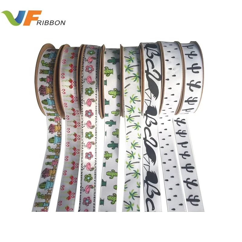 Classic satin print ribbon flamingo,green plants,plantain print