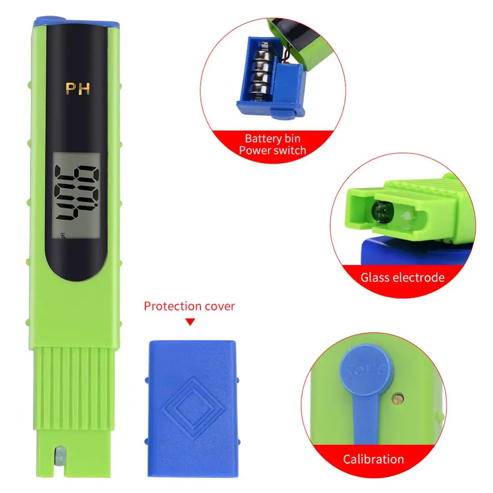 yieryi Digital pH Meter Water Quality Tester with 1.2 inch Large Arc LCD Display, 0.01 Resolution, pH Measurement pH Meter