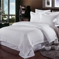 Wholesale 5 star luxury hotel duvet cover sets white 100 cotton satin stripe fabric hotel bedding set